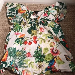 Tropical J Crew flutter sleeve blouse
